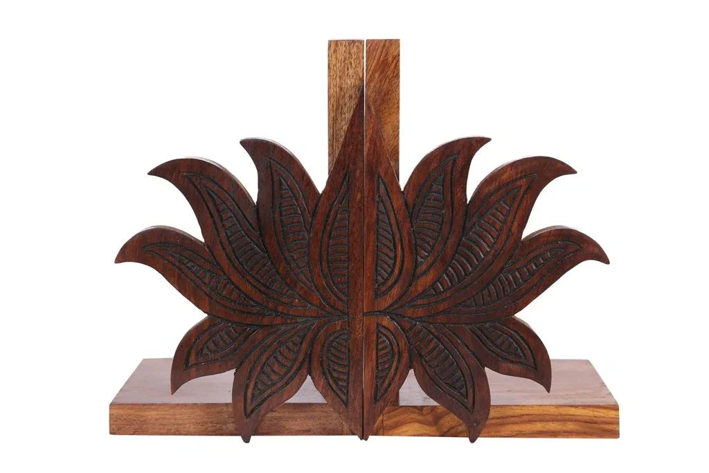 Handcarved Kamal Design Bookend In Sheesham Wood