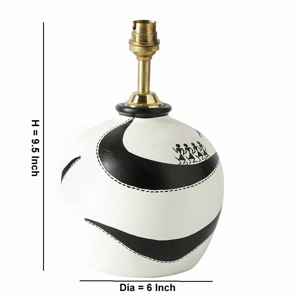 Warli Hand Painted Monochrome Terracotta Table Lamp Bottom Dimension