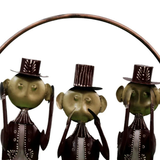 Metal 3 monkeys in ring table showpiece