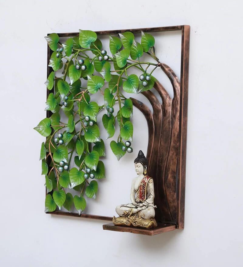 Green Iron Pepal Tree With Buddha Wall Art