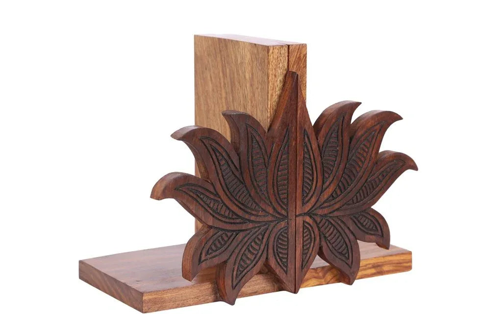 Handcarved Kamal Design Bookend In Sheesham Wood