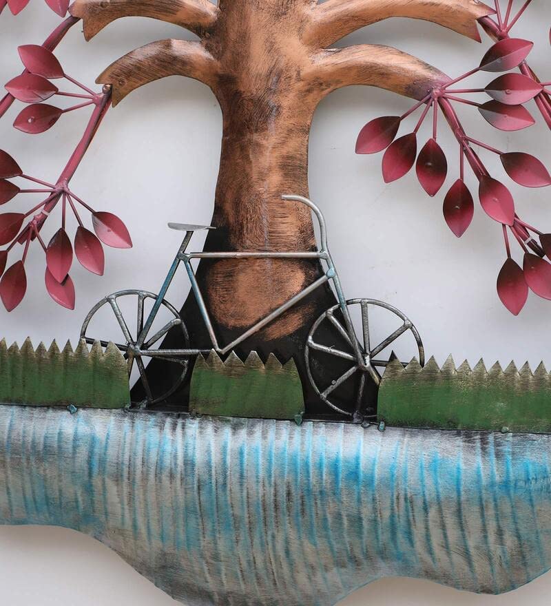 Metal Pink Leaves and Cycle LED Wall Art