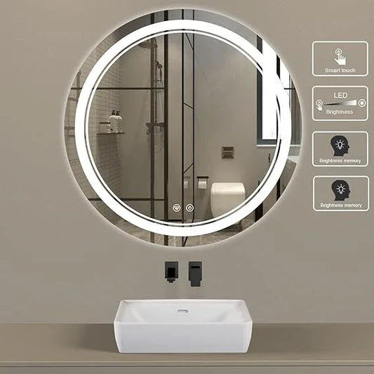Round Shape Wall Mounted Smart Sensor LED Wall Mirror with Front and Back Light (White, Warm)