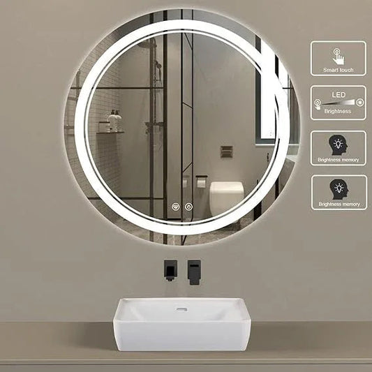 Round Shape Wall Mounted Smart Sensor LED Wall Mirror with Front and Back Light (White, Warm)