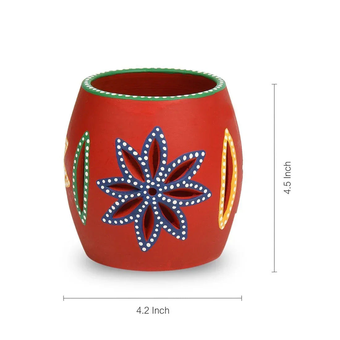 Glowing Barrel Hand-Painted Tea-Light Holder In Terracotta -Tealight Candle Holder
