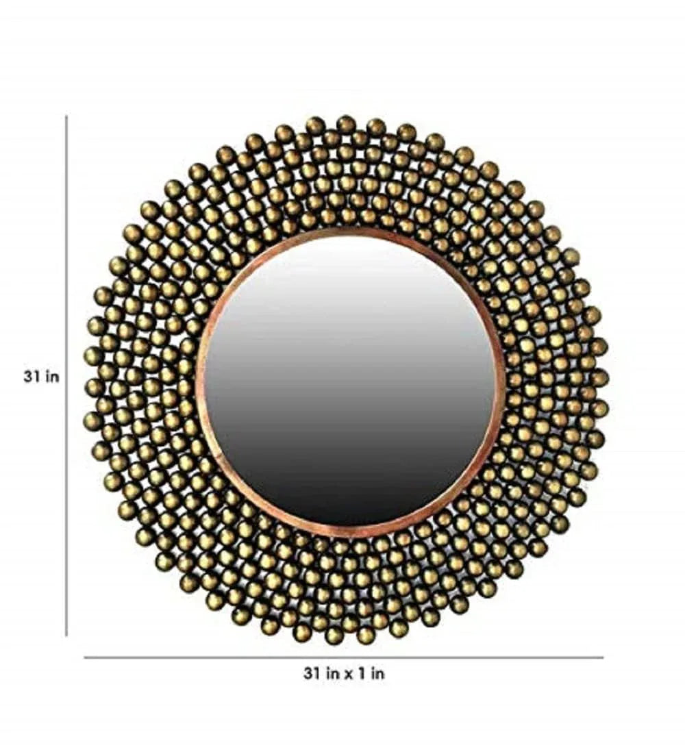 Large Beaded Sunburst Iron Wall Mirror-ArtyCraftz.com