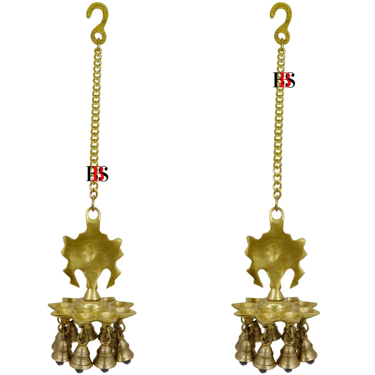 Shankh Chakra Brass Hanging Lamp with Bells-ArtyCraftz.com