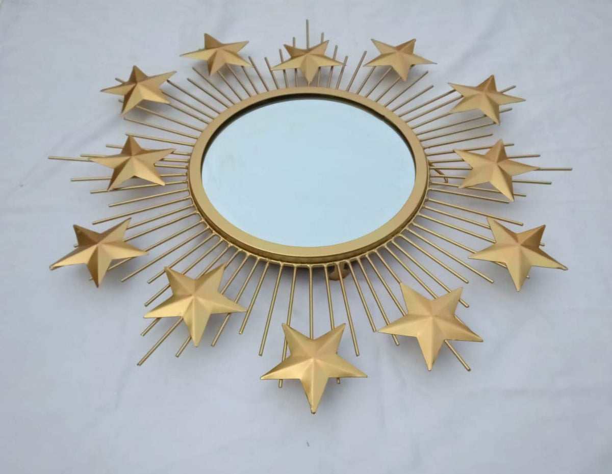 Gold Starburst Wall Mirror – Luxury Sunburst Metal Mirror Decor (22 Inches)