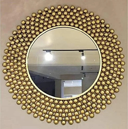 Large Beaded Sunburst Iron Wall Mirror-ArtyCraftz.com