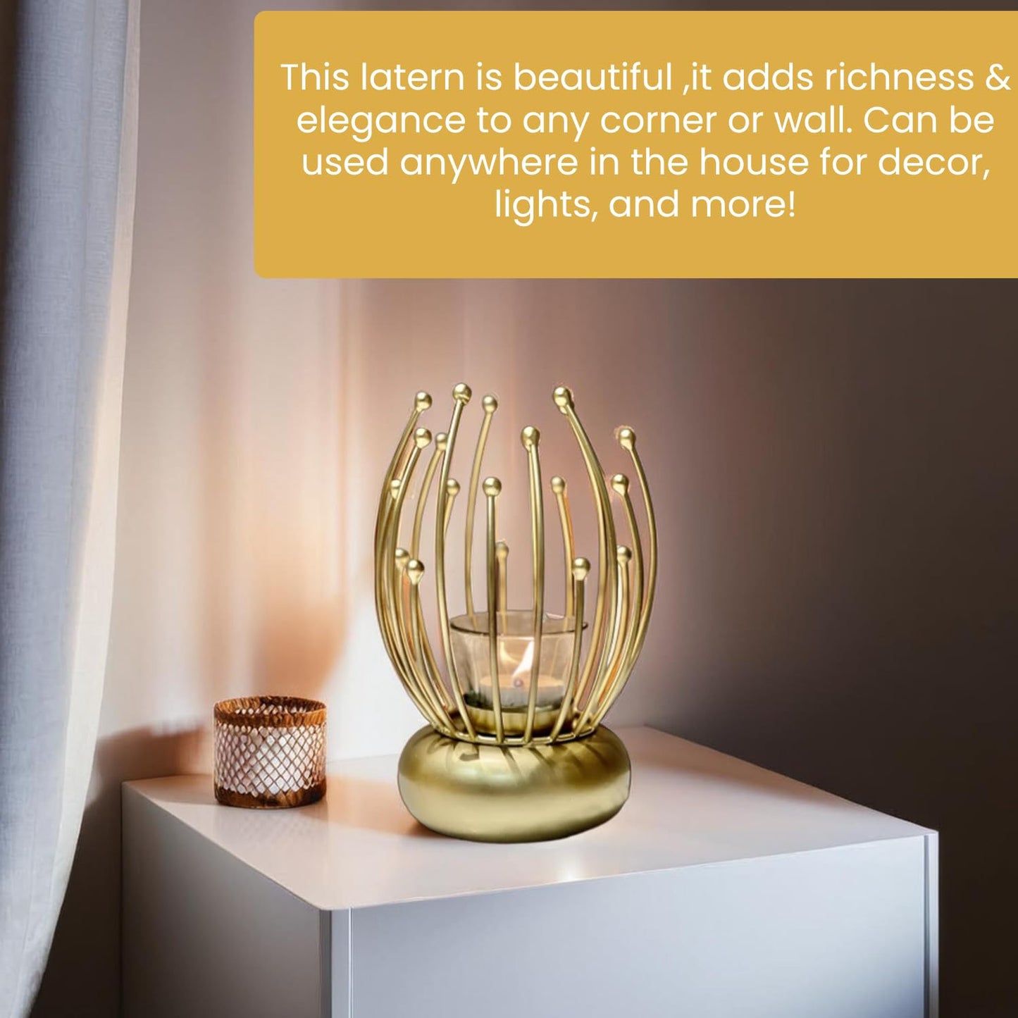 Golden Floral Pollen Shaped Candle Holder with Glass Votive-ArtyCraftz.com