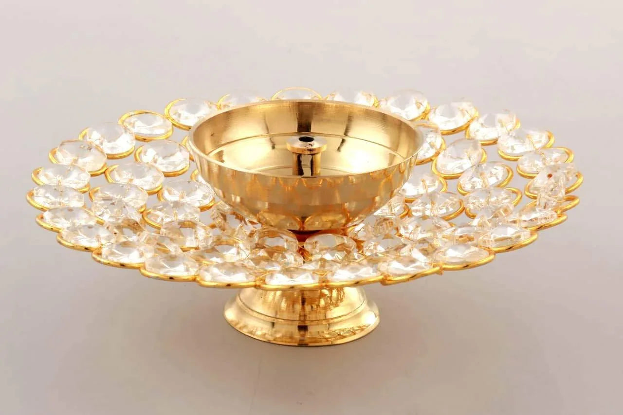 Brass Crystal Akhand Diya Brass Oil Pooja Lamp