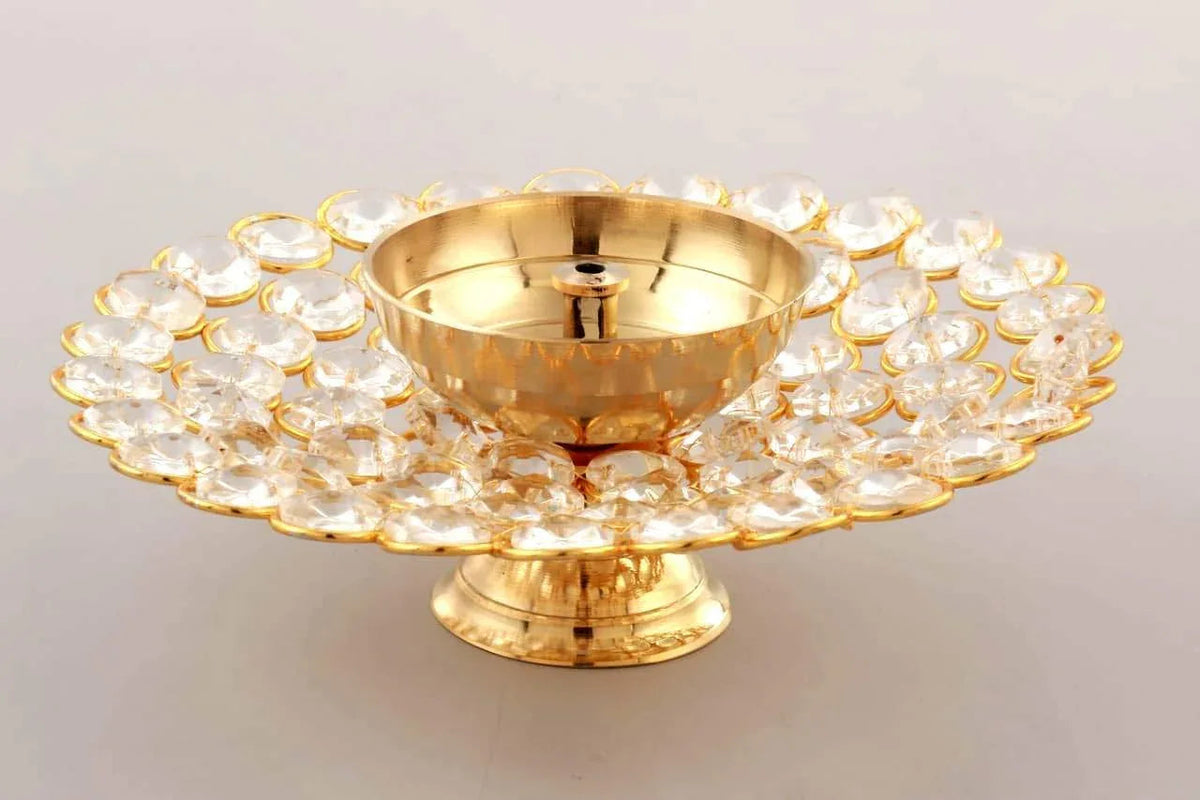 Brass Crystal Akhand Diya Brass Oil Pooja Lamp