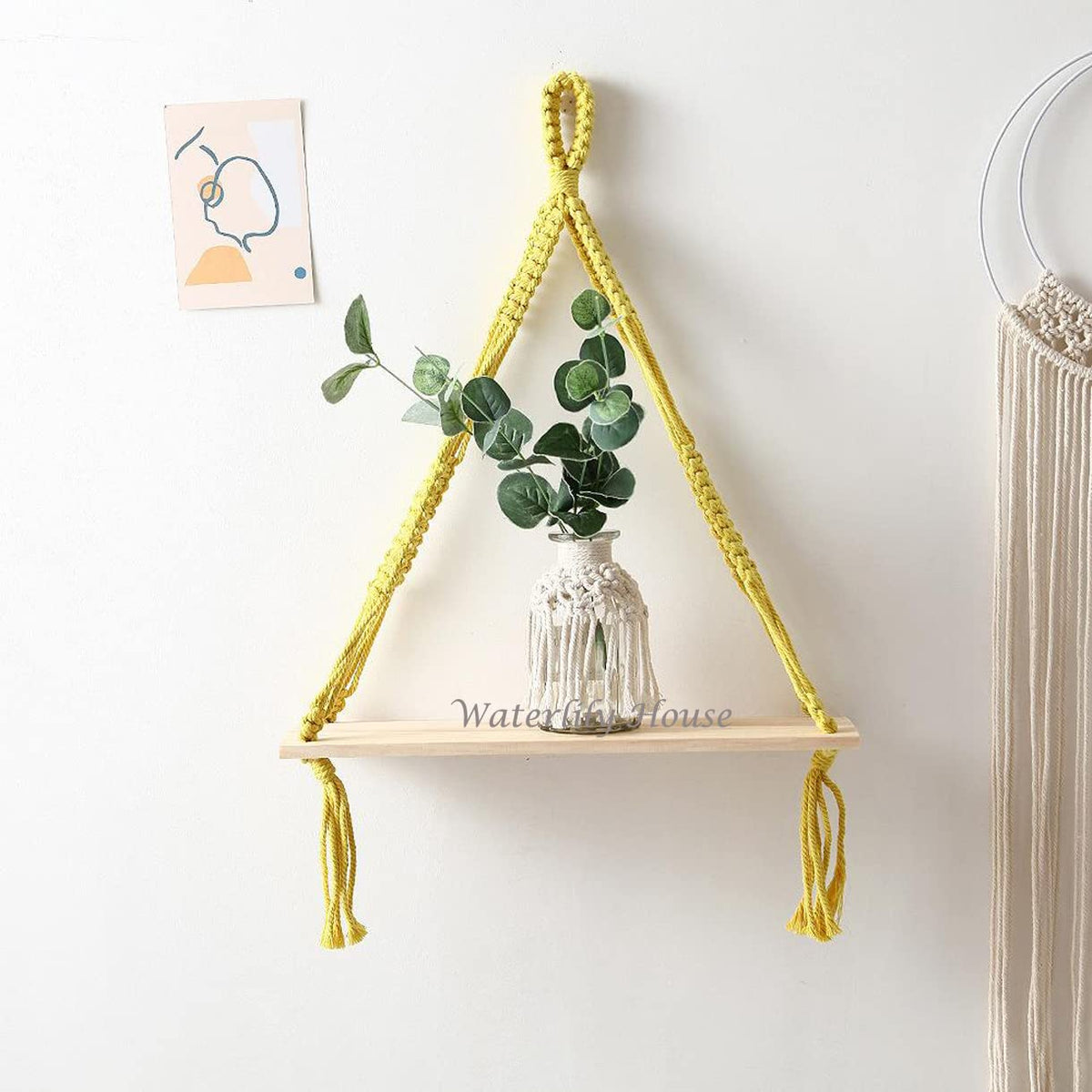Wall Hanging Wood Floating Shelf for Wall Rope Planter