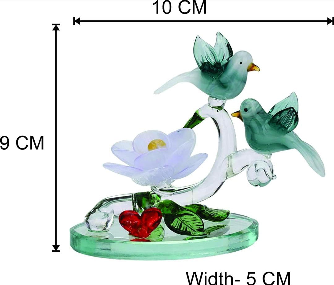 Glass Bird Couple with Flower Showpiece-ArtyCraftz.com