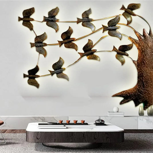 Handcrafted Metal Birds with Led for Wall Art