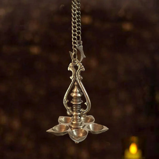 Traditional Brass Hanging Lamp with 5 Wicks-ArtyCraftz.com