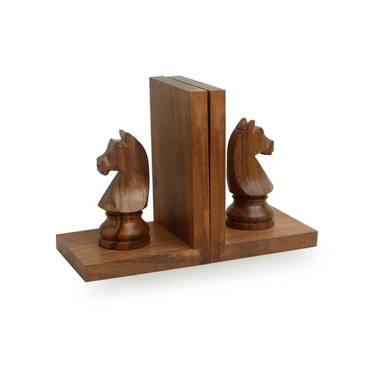 'Chess Horse' Sheesham Wooden Bookends 12.4 cm x 10.4 cm x 16.5 cm, Brown