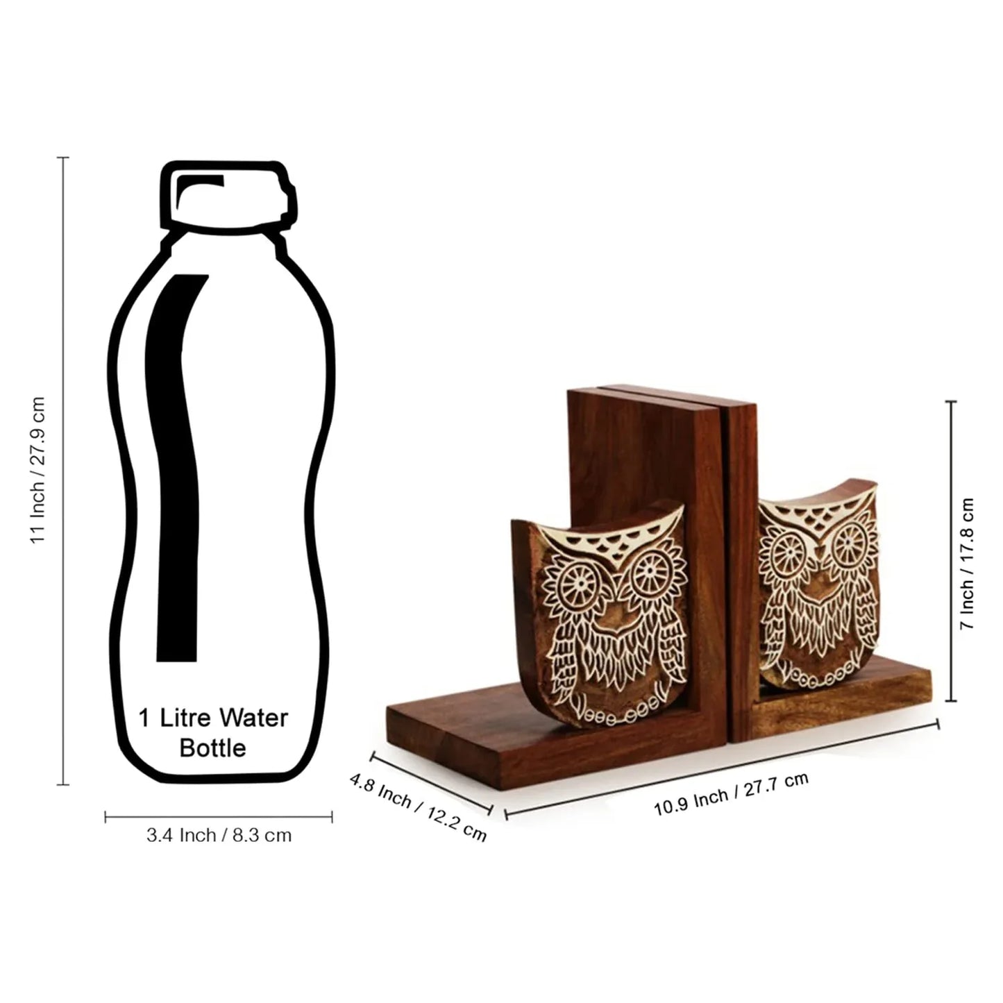 Owl Design Sheesham Wooden Bookends (14 x 12.2 x 17.8 Cms)
