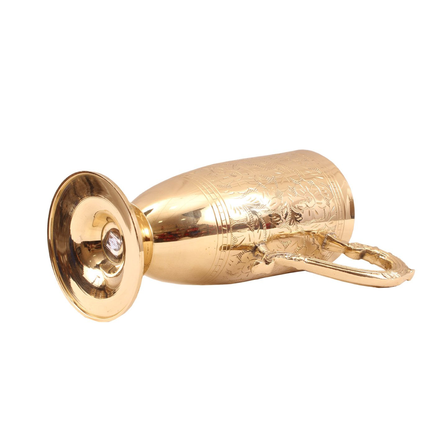 Engraved Brass Water Jug with Footed Base