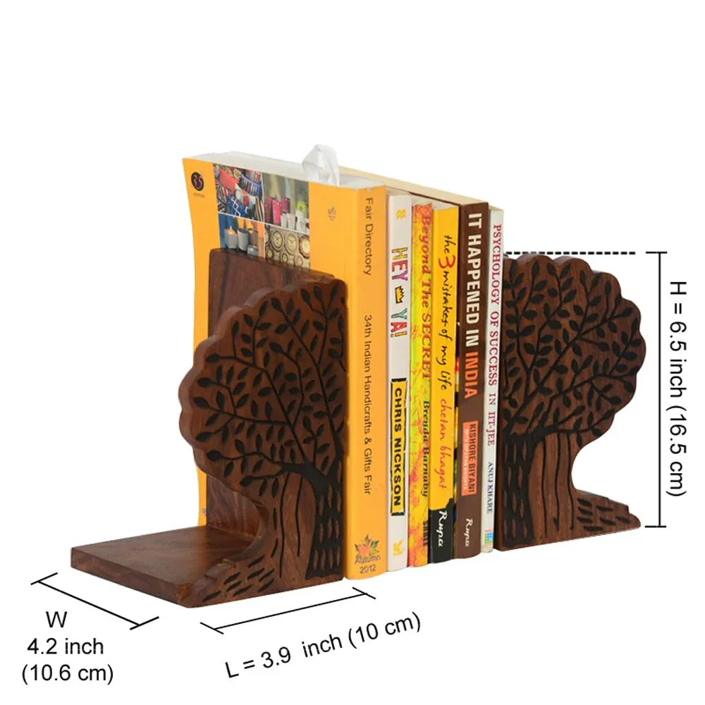 Tree of Life Handcrafted Wooden Bookends for Shelf