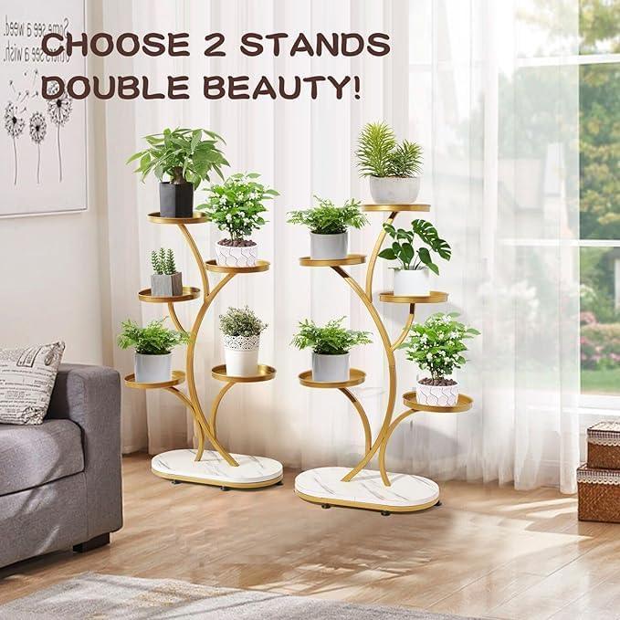 Luxury Metal Indoor 5 Tier Plant Stand with MDF Wood Base