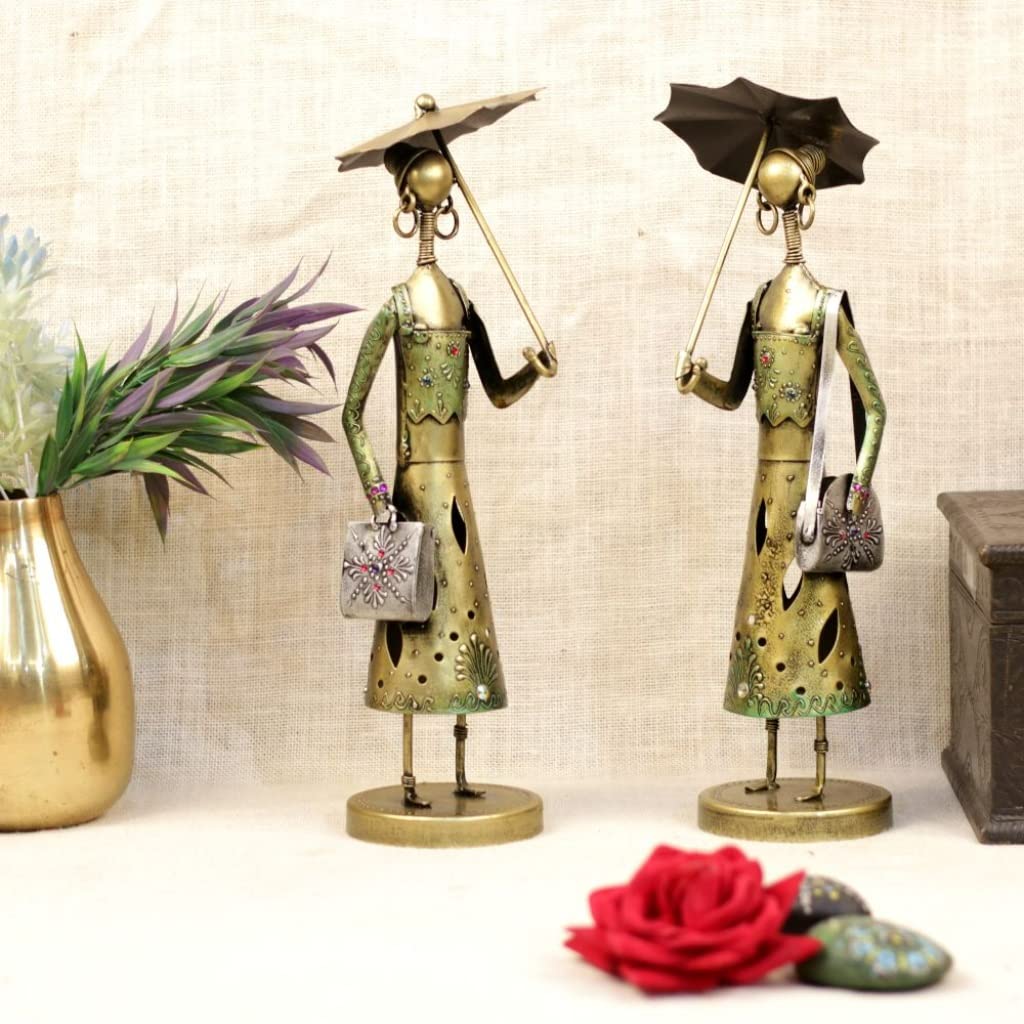 Handcrafted Metal Umbrella Lady for Showpiece