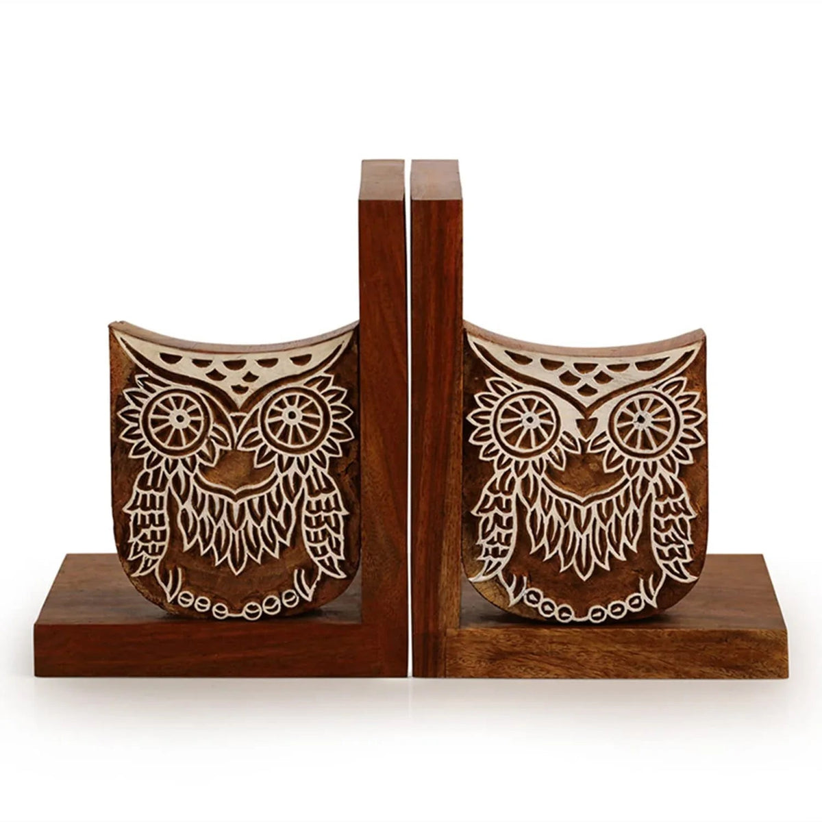 Owl Design Sheesham Wooden Bookends (14 x 12.2 x 17.8 Cms)