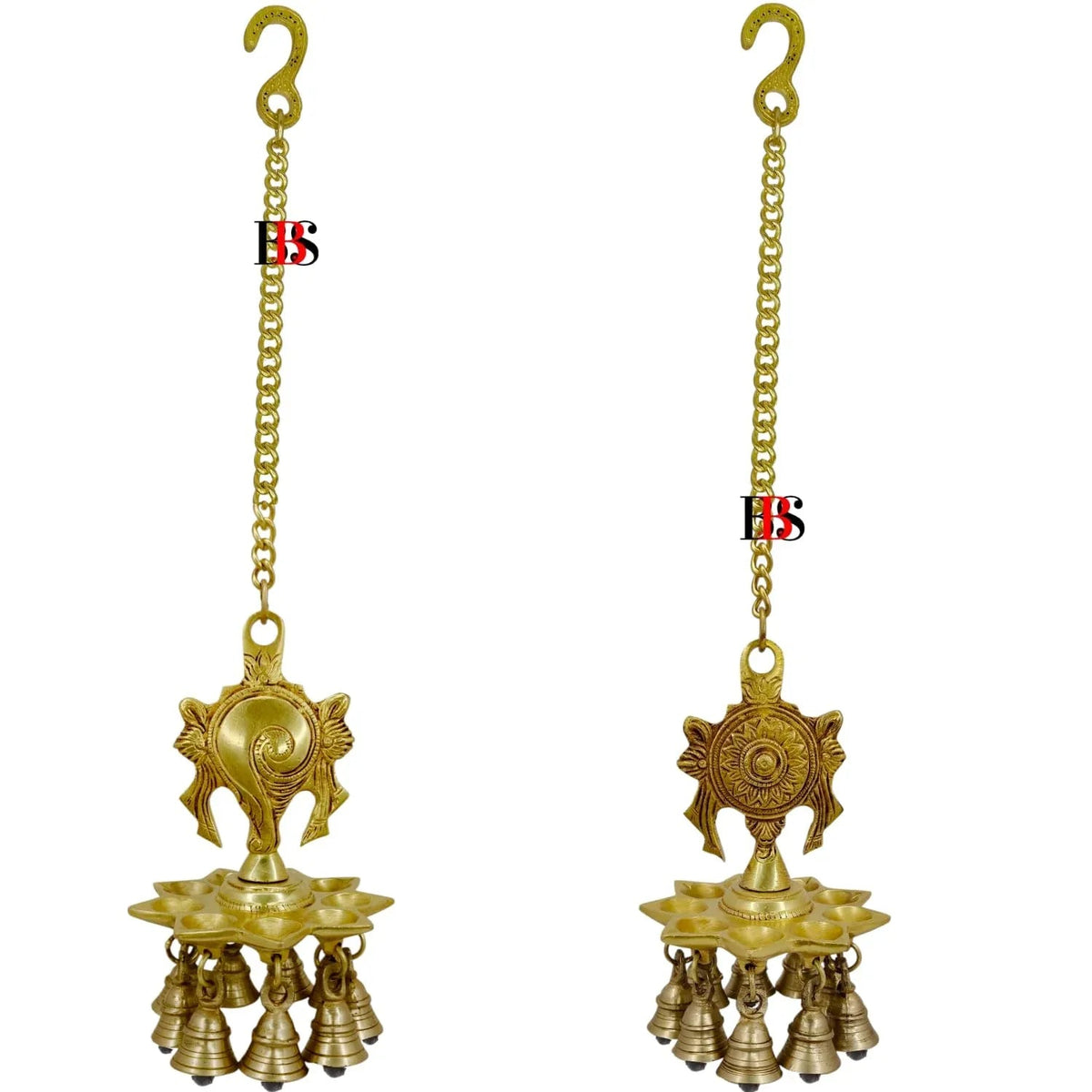 Shankh Chakra Brass Hanging Lamp with Bells-ArtyCraftz.com