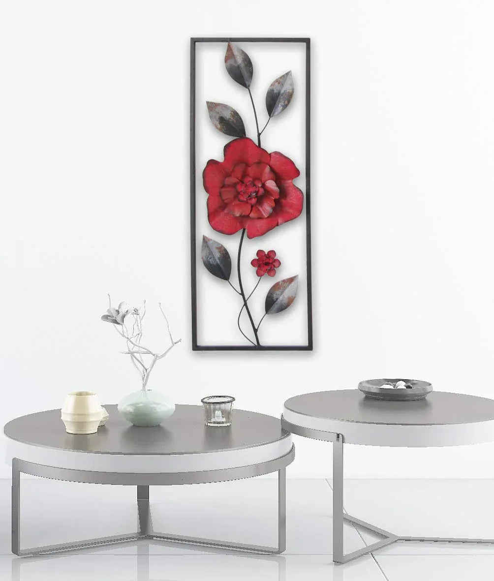 Red Flower Metal Wall Decor Frame