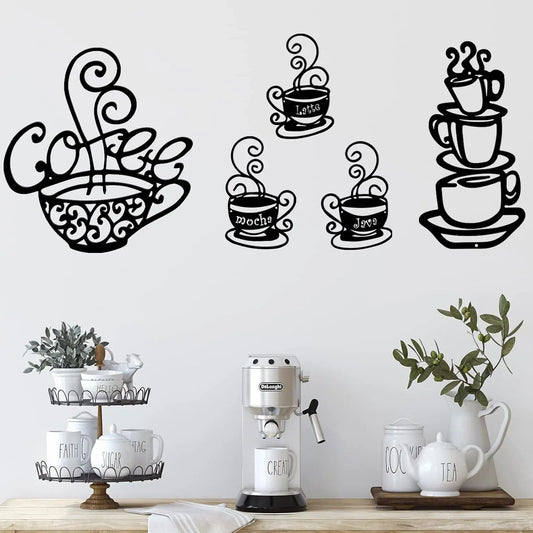 5 Pieces Metal Coffee Cup Wall Decor on Kitchen
