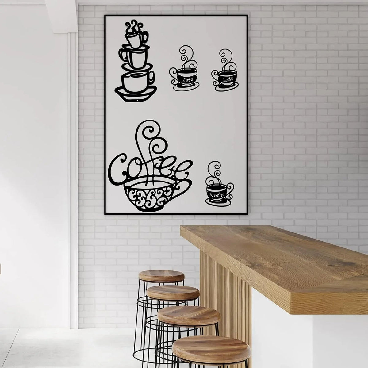 5 Pieces Metal Coffee Cup Wall Decor on Restaurant Wall