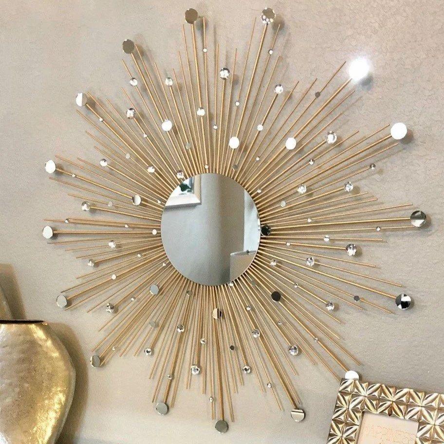 Golden Sunburst Iron Mirror Wall Decor-ArtyCraftz.com