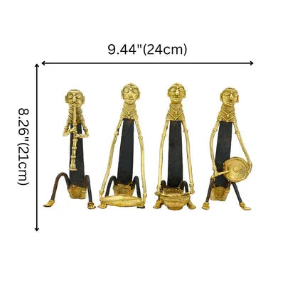 Set of 4 Dhokra Art Tribal Musicians - Golden
