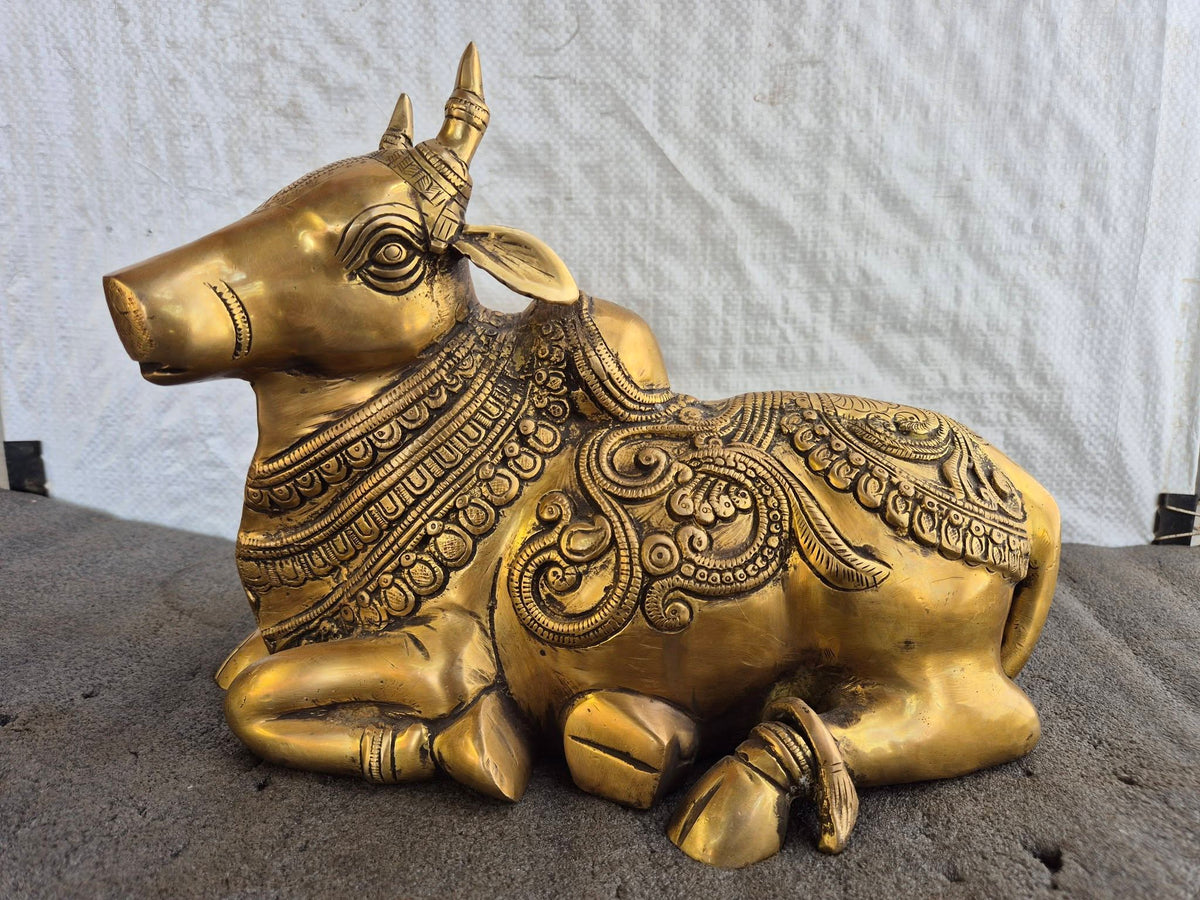 Handcrafted Brass Nandi Bull Statue for Home Temple & Shiva Pooja Decor