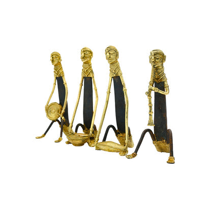Set of 4 Dhokra Art Tribal Musicians - Golden
