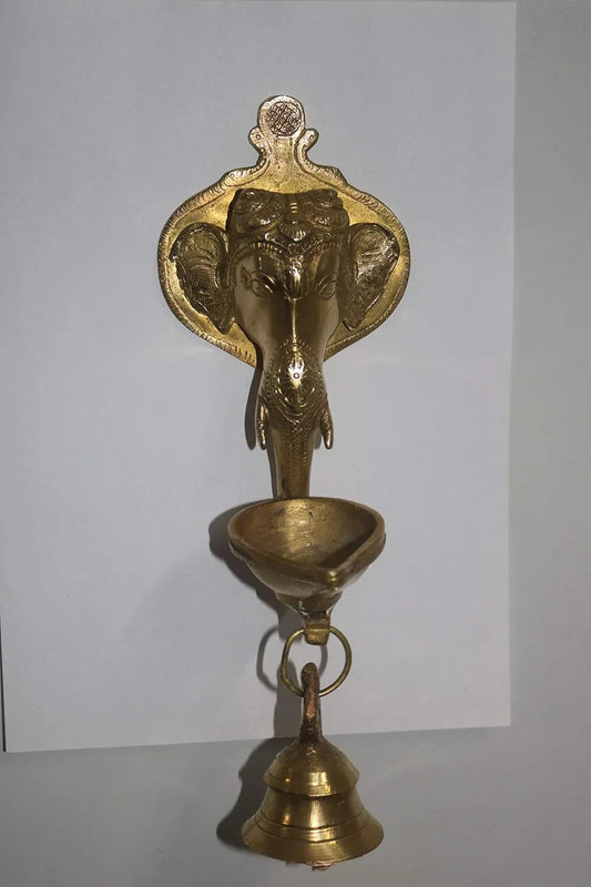 Brass Ganesh Wall Hanging Lamp with Bell & Diya- ArtyCraftz.com