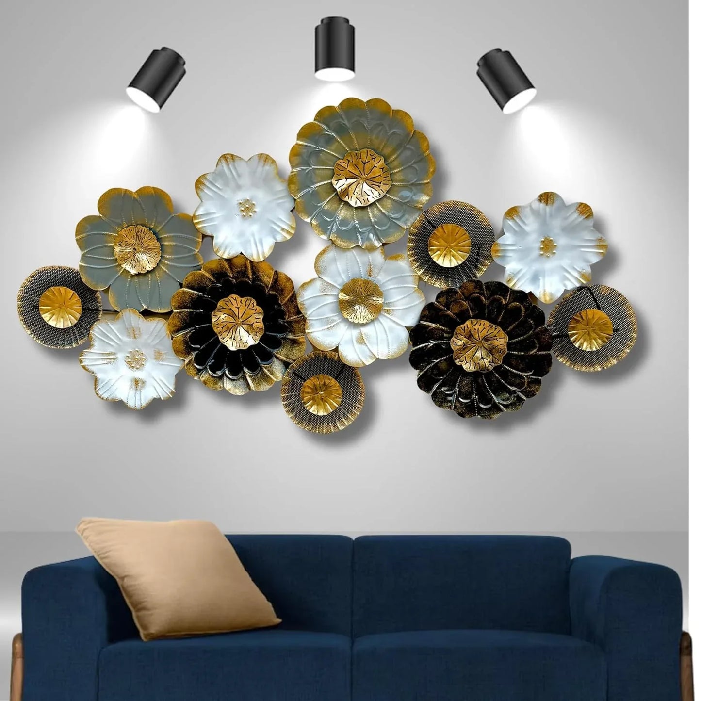 Metal Green and White Flowers Wall Art