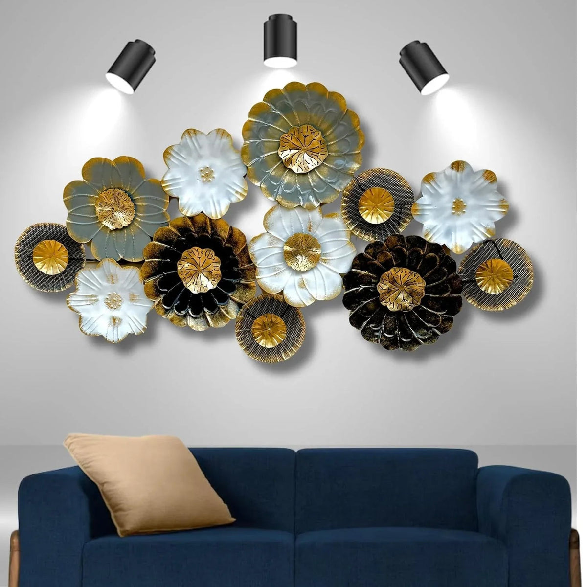 Metal Green and White Flowers Wall Art