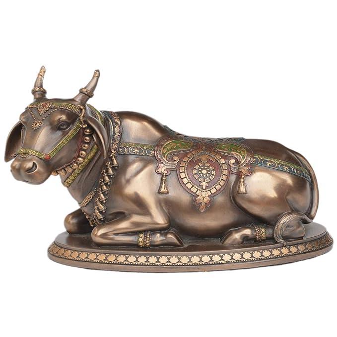 Fengshui Copper Finish Polyresin Sitting Nandi Idol for Home Decorative Showpiece, 12 Inch