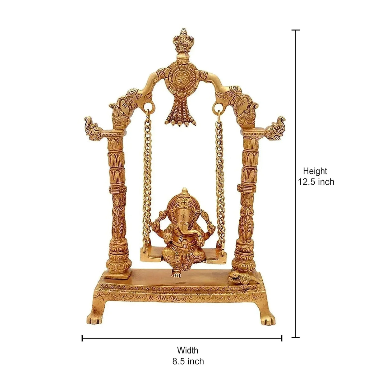 Brass Ganesha on Swing Idol — 12.5 Inch South Indian Temple Style Jhula Ganpati