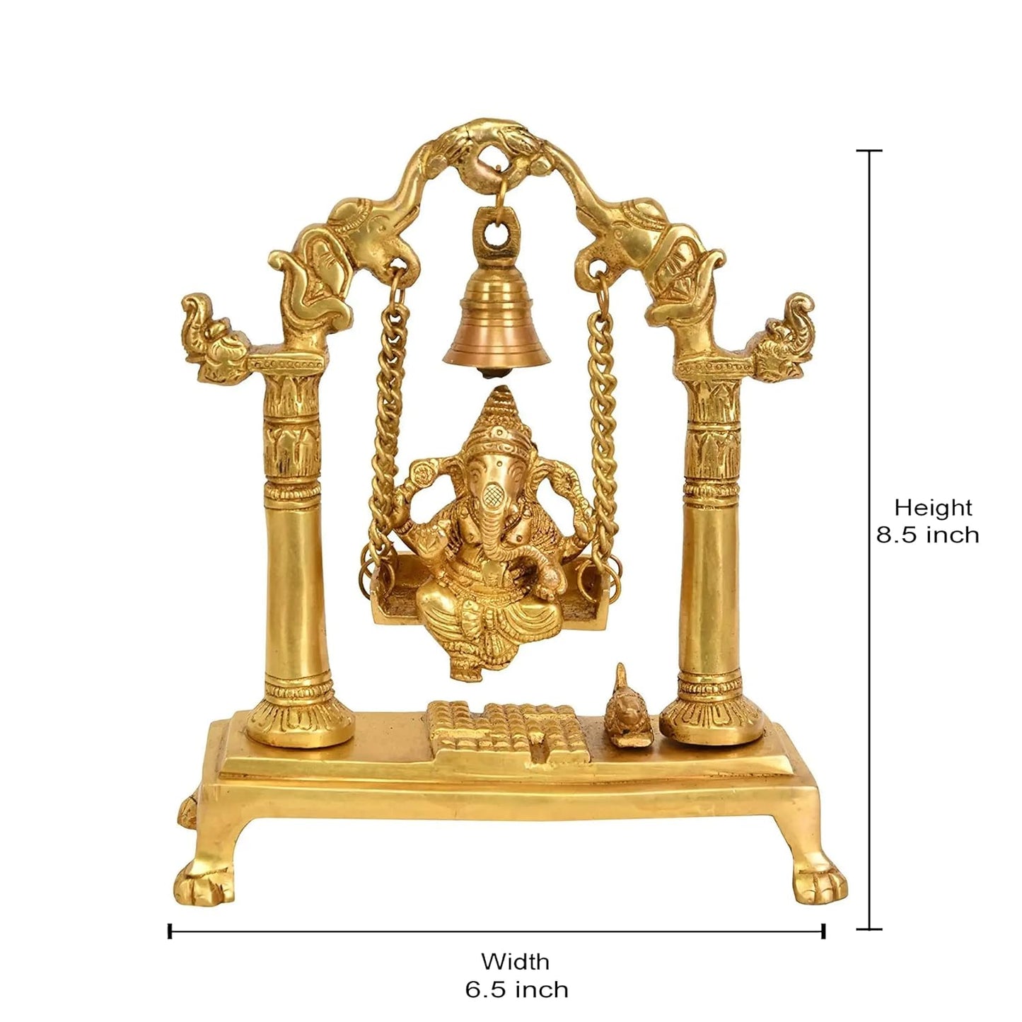 Brass Ganesha on a Swing with Bell for Puja and Gifting