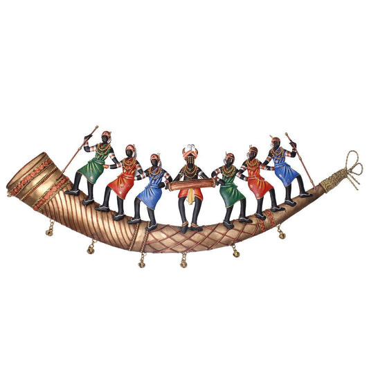 Tribal Musician Metal Wall Art – Multicolor Dancing Figures Wall Hanging