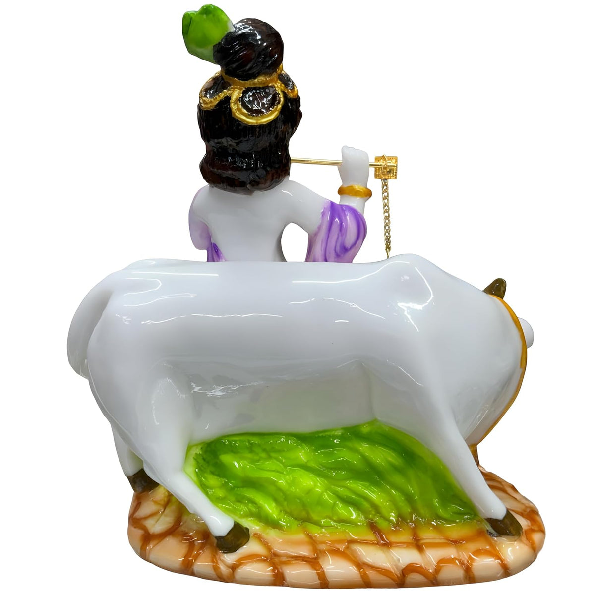 Decorative Marble Krishna with Cow Statue - Small