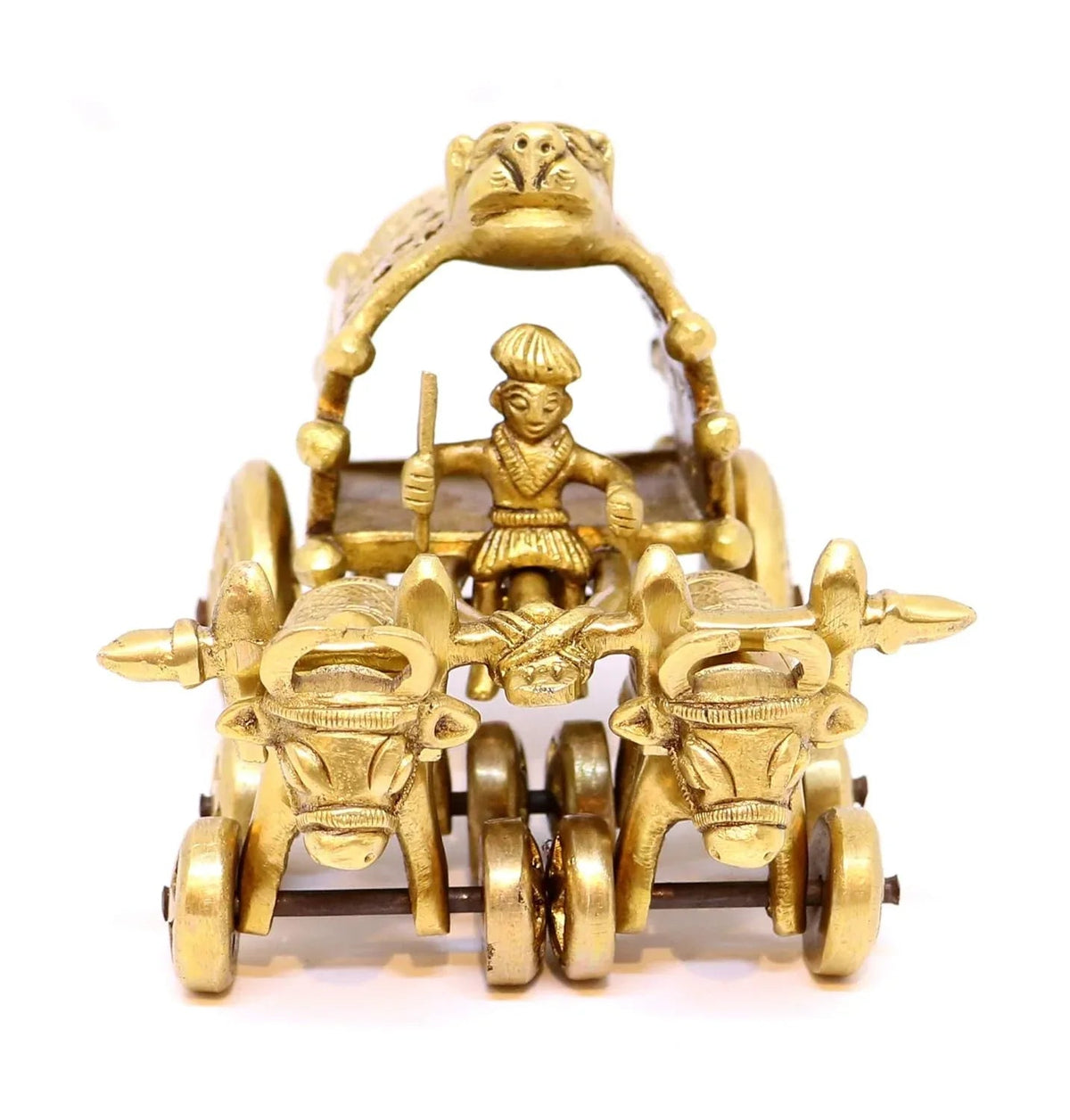 Gold-colored chariot figurine with a driver on a white background