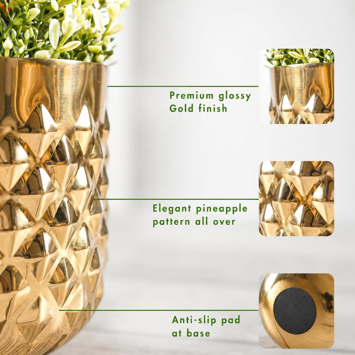 Golden Facet Brass Finish Iron Planter Pot for Home Decor