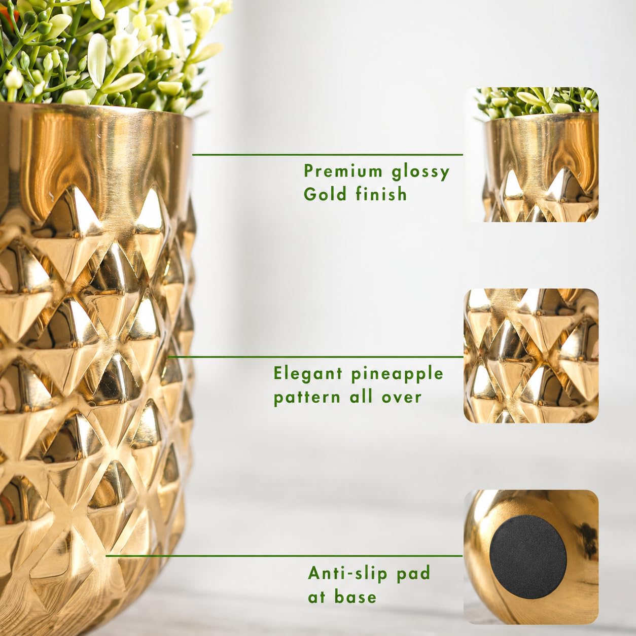Golden Facet Brass Finish Iron Planter Pot for Home Decor