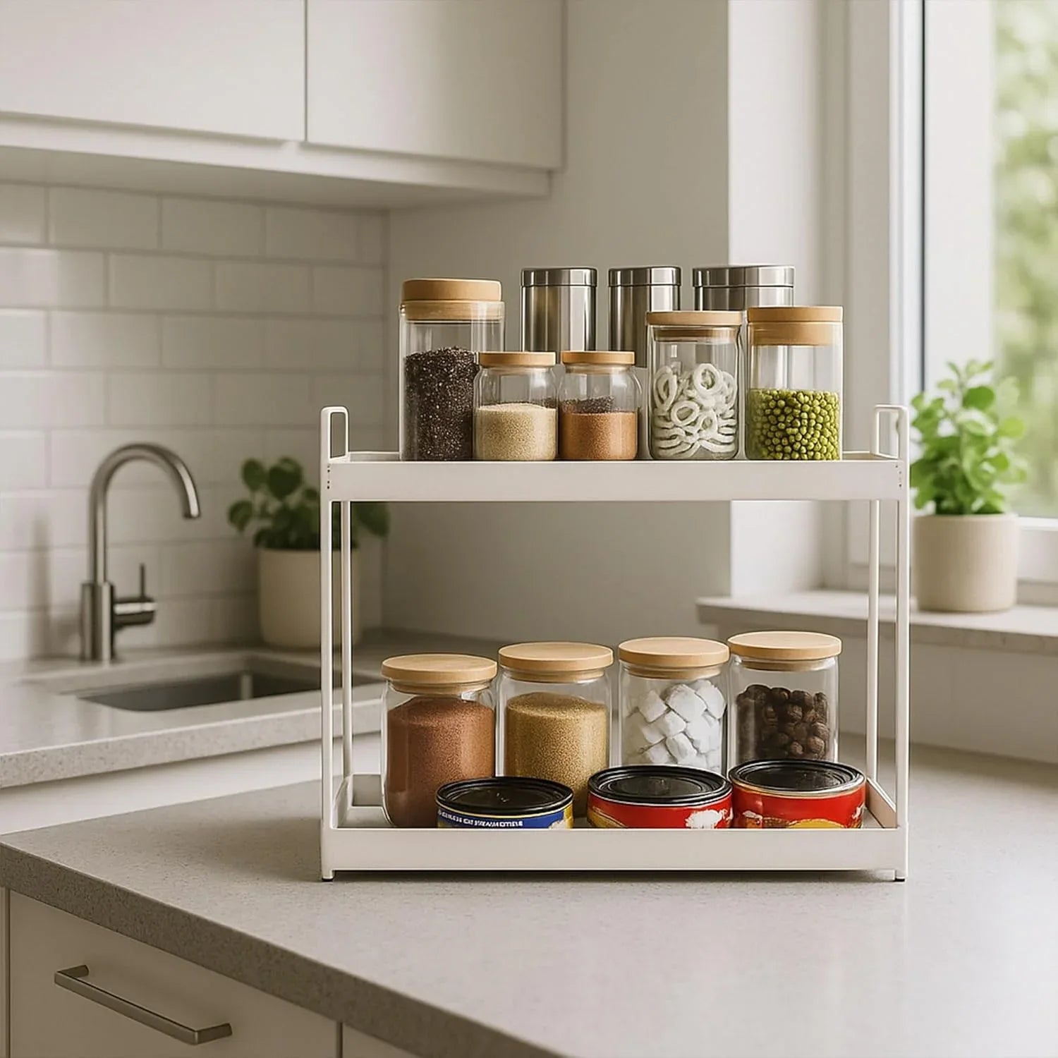 Metal Countertop Organizer 2 Tier | Modern Kitchen Storage Rack ...