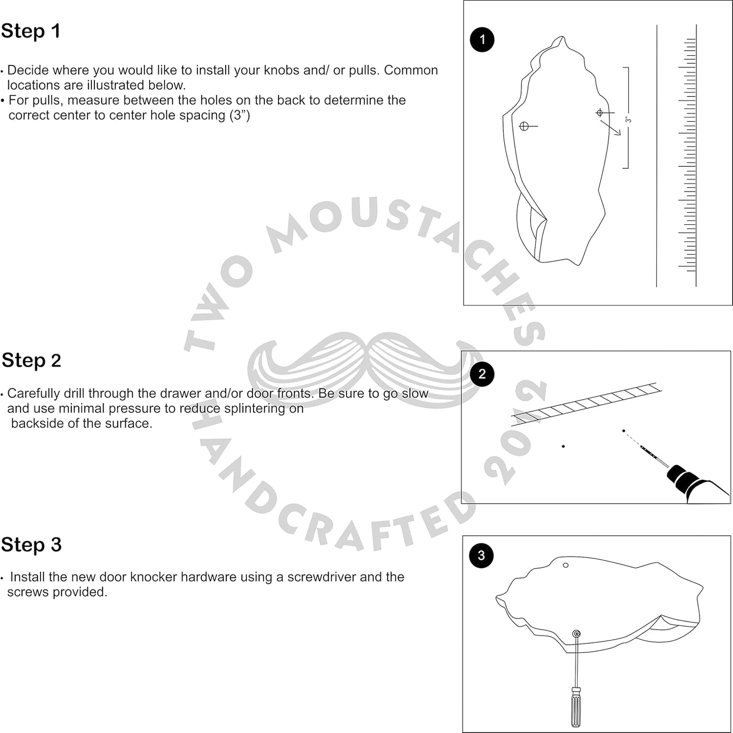 Installation instructions for door hardware with diagrams and measurements