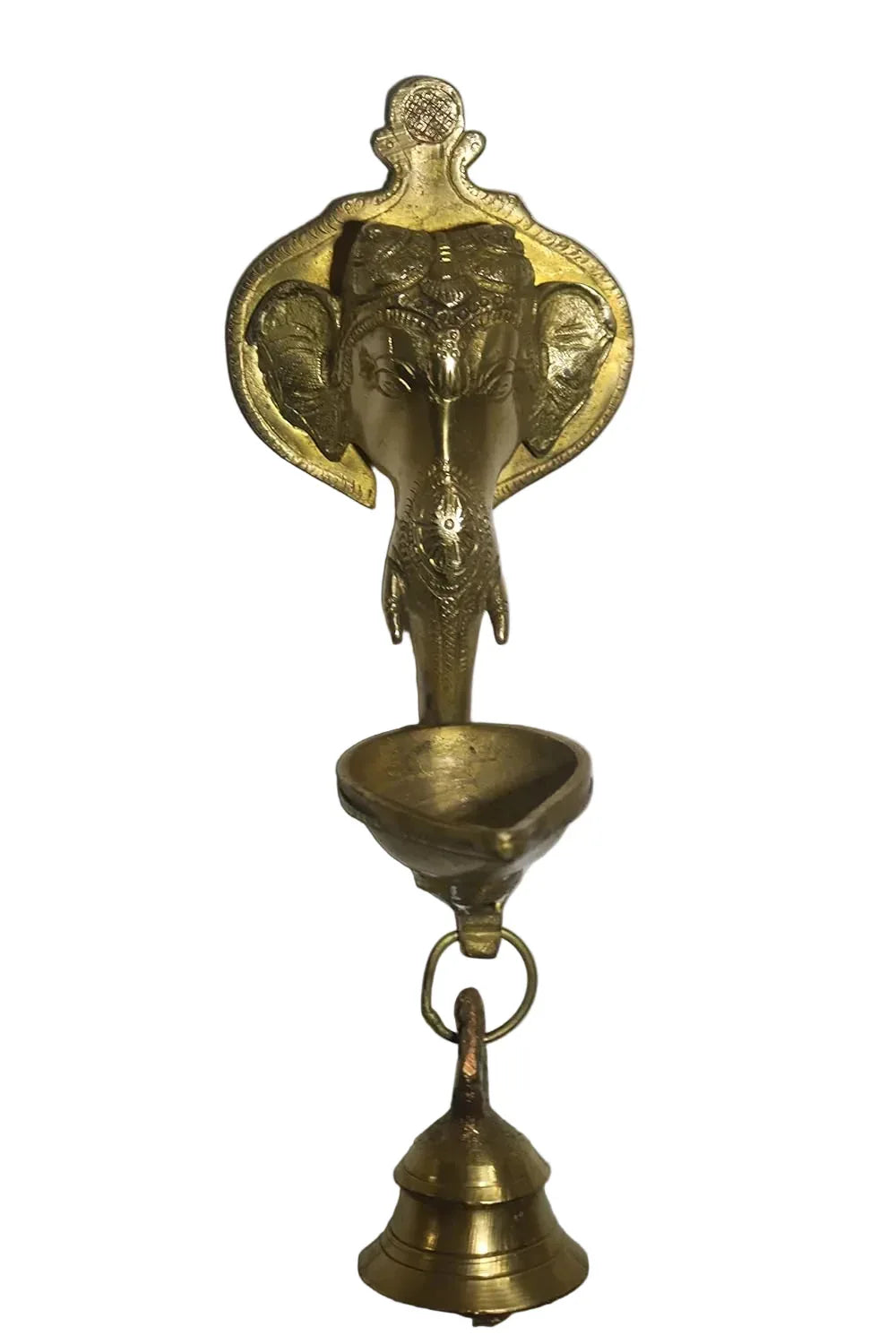 Brass Ganesh Wall Hanging Lamp with Bell & Diya- ArtyCraftz.com