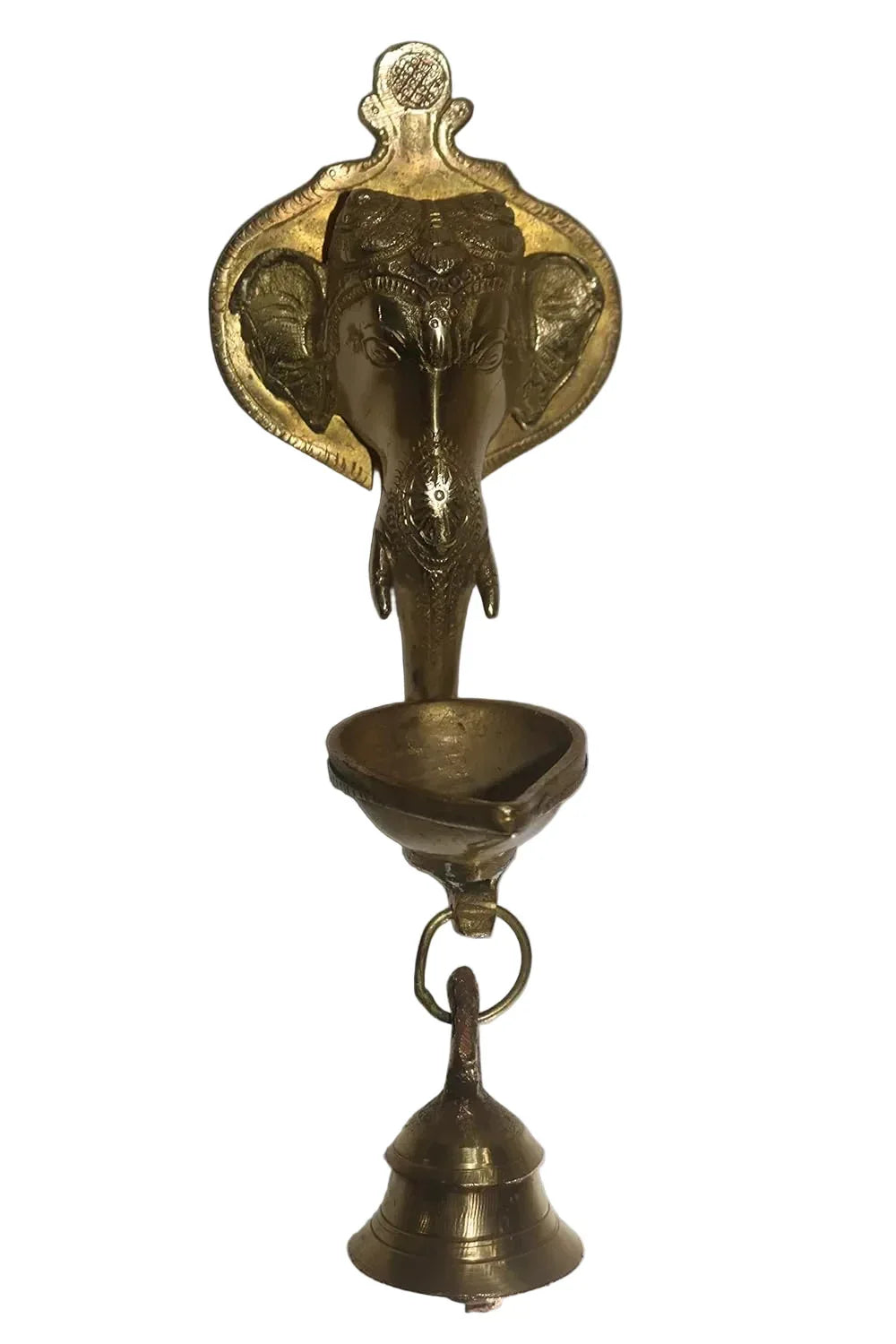 Brass Ganesh Wall Hanging Lamp with Bell & Diya- ArtyCraftz.com